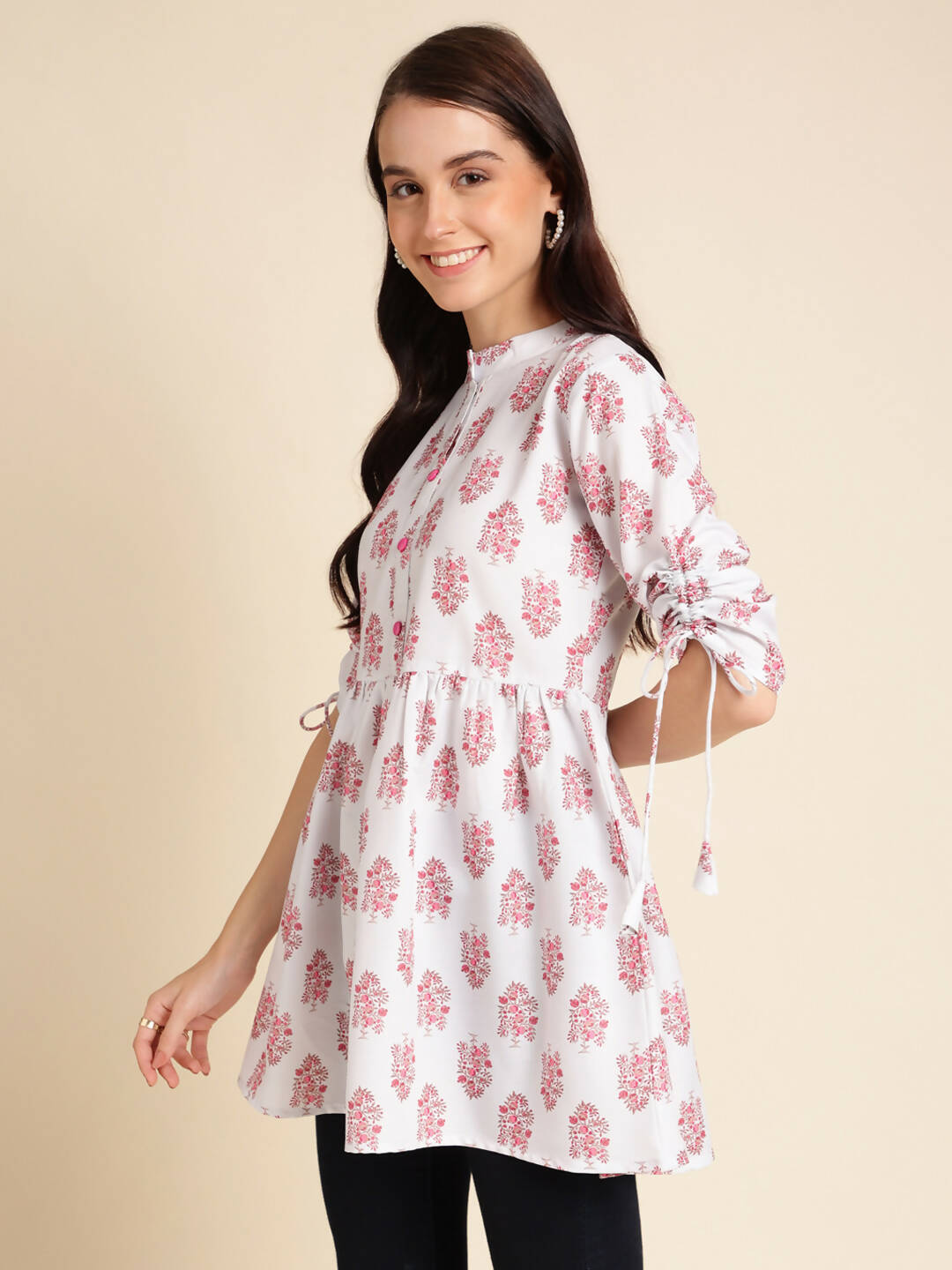 White Poly Rayon Digital Printed A-line Top - Tarini - Distacart