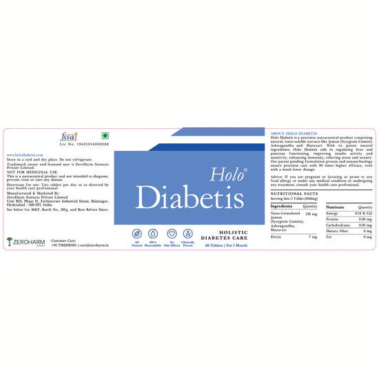 Zeroharm Holo Diabetis Tablets - Distacart