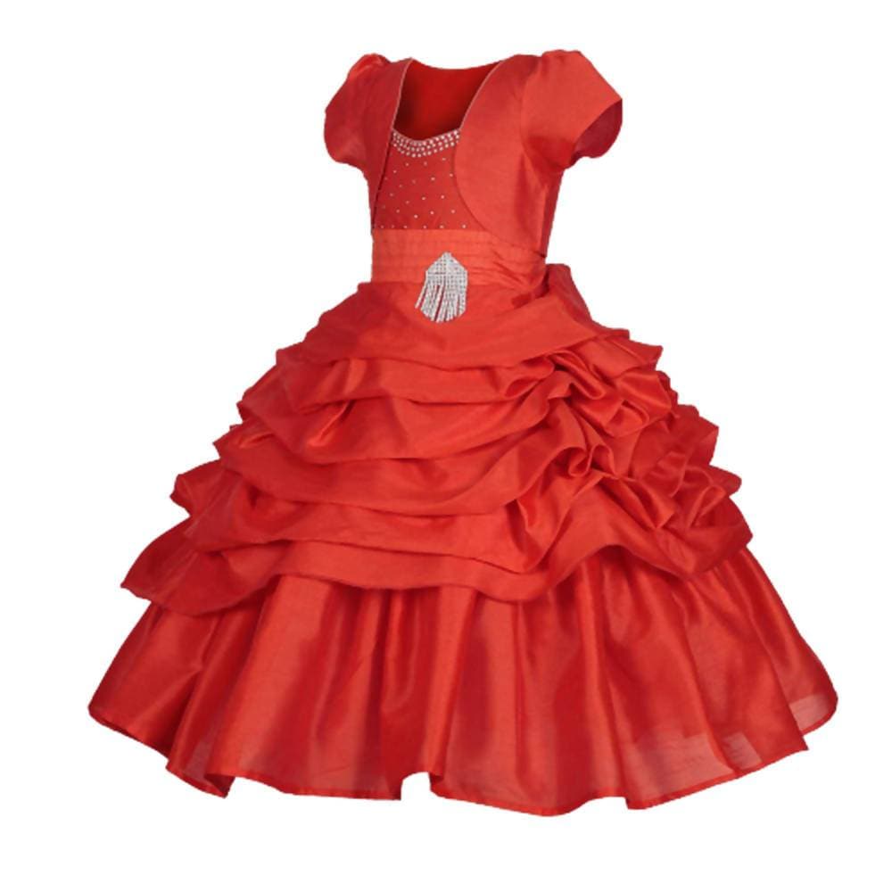 Asmaani Baby Girl's Red Colour Satin A-Line Maxi Full Length Dress (AS-DRESS_22117) - Distacart