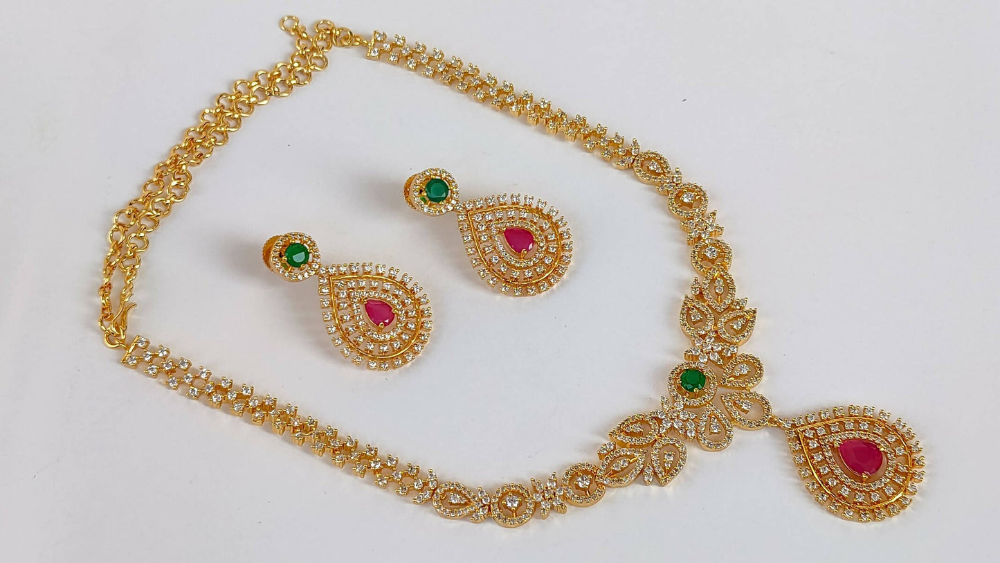 Multicolor AD Bridal Necklace Set - Distacart