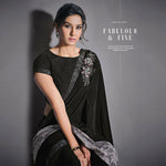 Thumbnail for Black Lycra Raw Silk Multi-Colored Sequins Embroidery, Handwork Butta Saree - Norita Eileen - Distacart