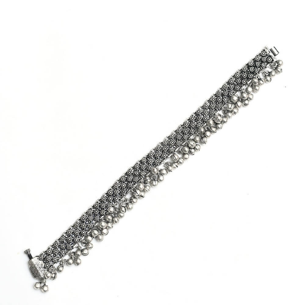 Mominos Fashion Kamal Johar Oxidised Silver Traditional Wear Anklets