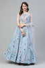 Sky Blue Cotton Embroidered Work Lehenga Choli with Dupatta - Jivika - Distacart