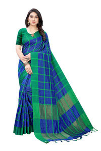 Thumbnail for Vamika Navy Cotton Silk Weaving Saree (SATURN NAVY) - Distacart