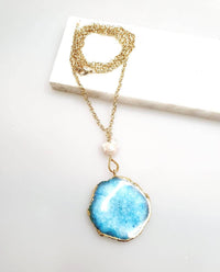 Thumbnail for Bling Accessories Turquoise Agate Natural Stone Baroque Pearl Long Necklace