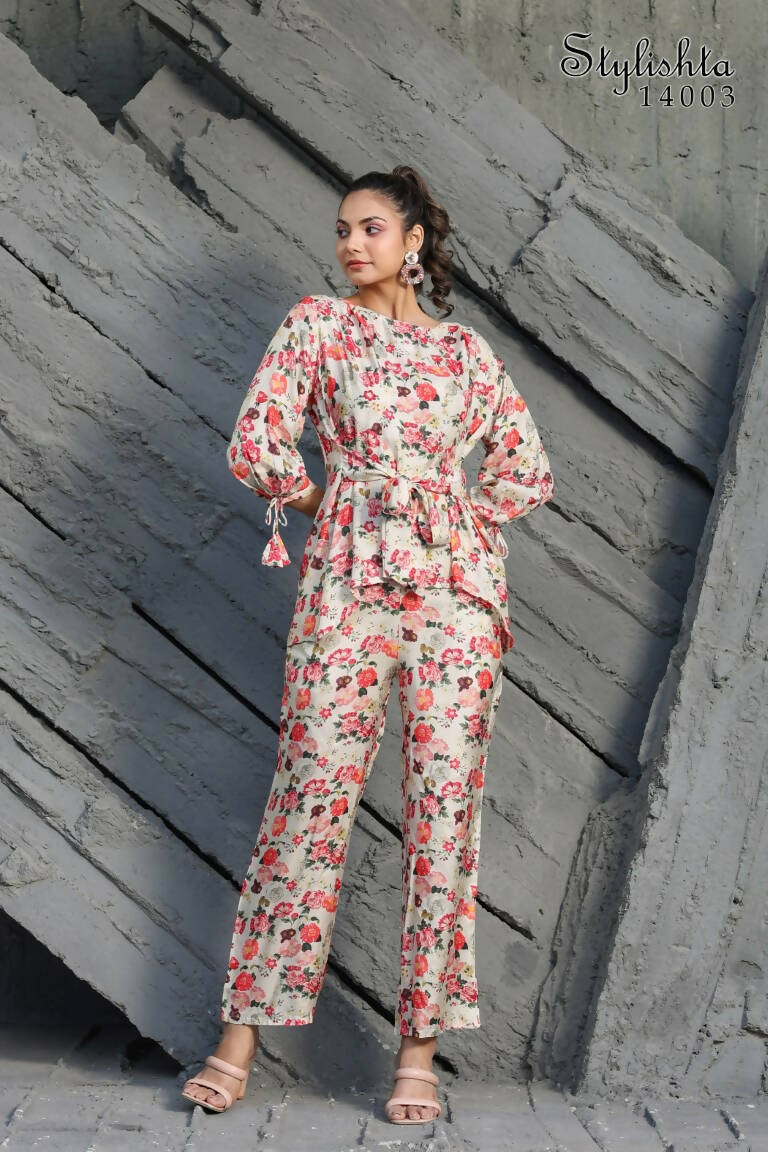 Women's Partywear Designer White & Multi Muslin co-ord set - Stylishta - Distacart