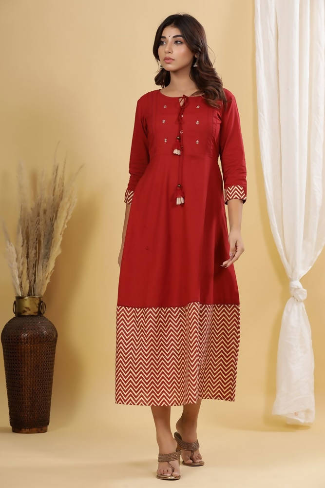 Yufta Maroon A-Line Anarkali Kurta