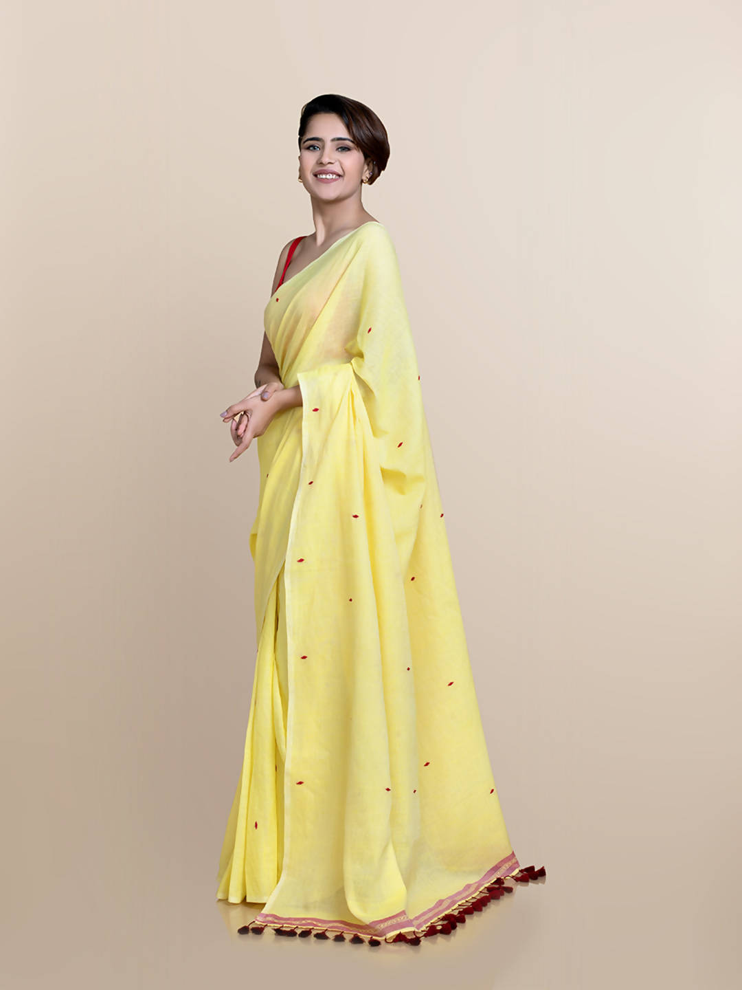 Suta Yellow Maroon Pure Cotton Saree - Distacart