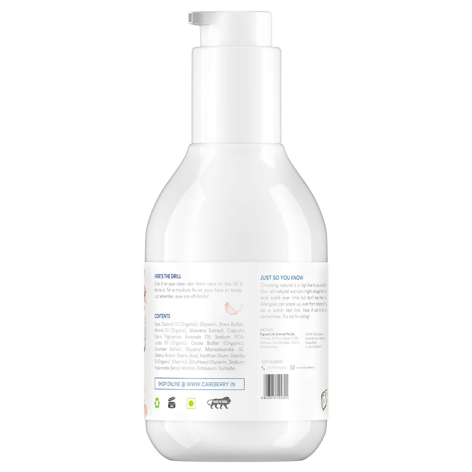 Careberry Vanilla & Extra Virgin Coconut Oil Body Lotion - Distacart