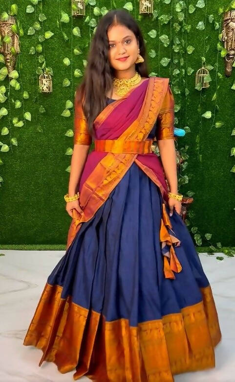 DEIANA'S Beautiful KanJivaram Silk Jari Lahengha Choli - Blue - Distacart