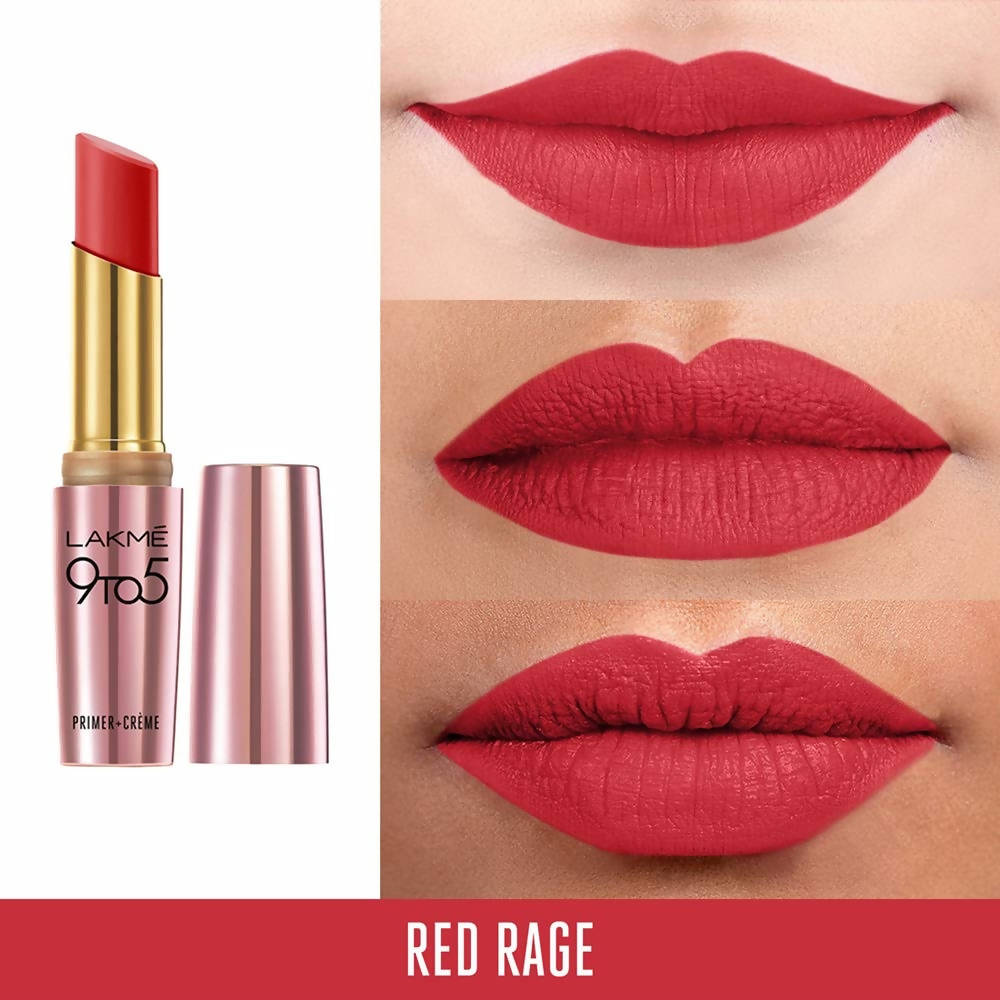 Lakme 9To5 Primer + Creme Lip Color - Red Rage CR3 - Distacart
