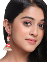 Thumbnail for NVR Women Gold Plated Red Kundan Jhumkas Earrings - Distacart