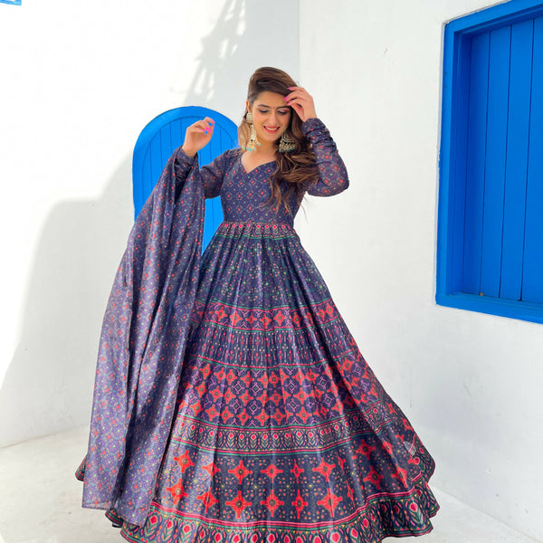 Partywear Designer Blue Chanderi Suit - Anbazaar - Distacart