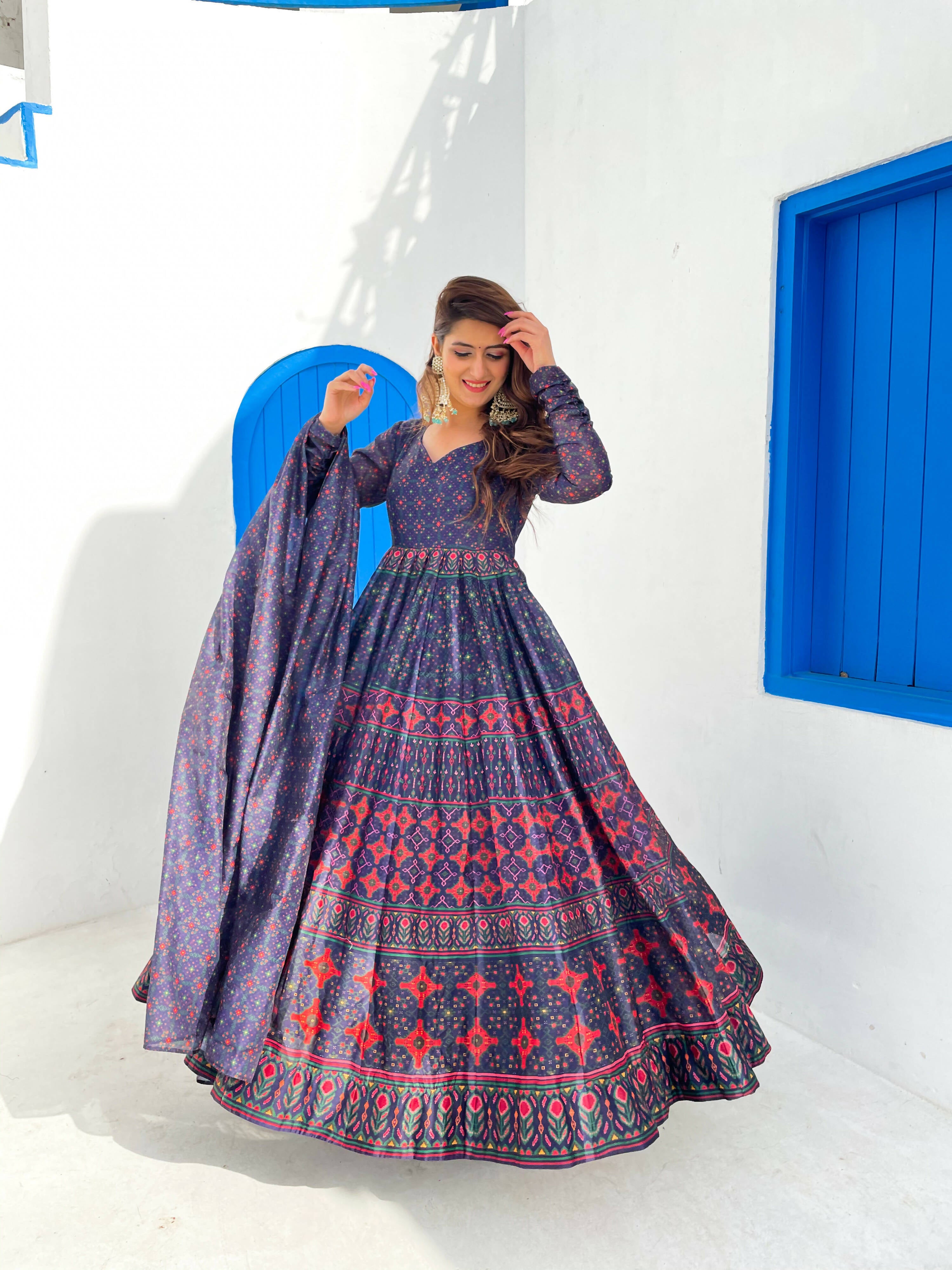 Partywear Designer Blue Chanderi Suit - Anbazaar - Distacart