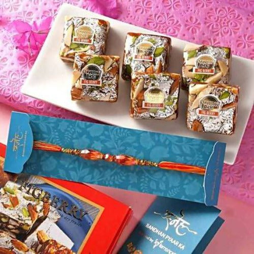 Ethnic Pearl & Mauli Rakhi With Figberry Combo