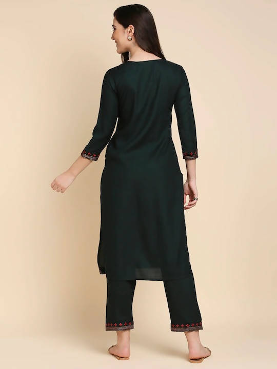 Anubhutee Green & Beige Embroidered Kurta with Palazzos - Distacart