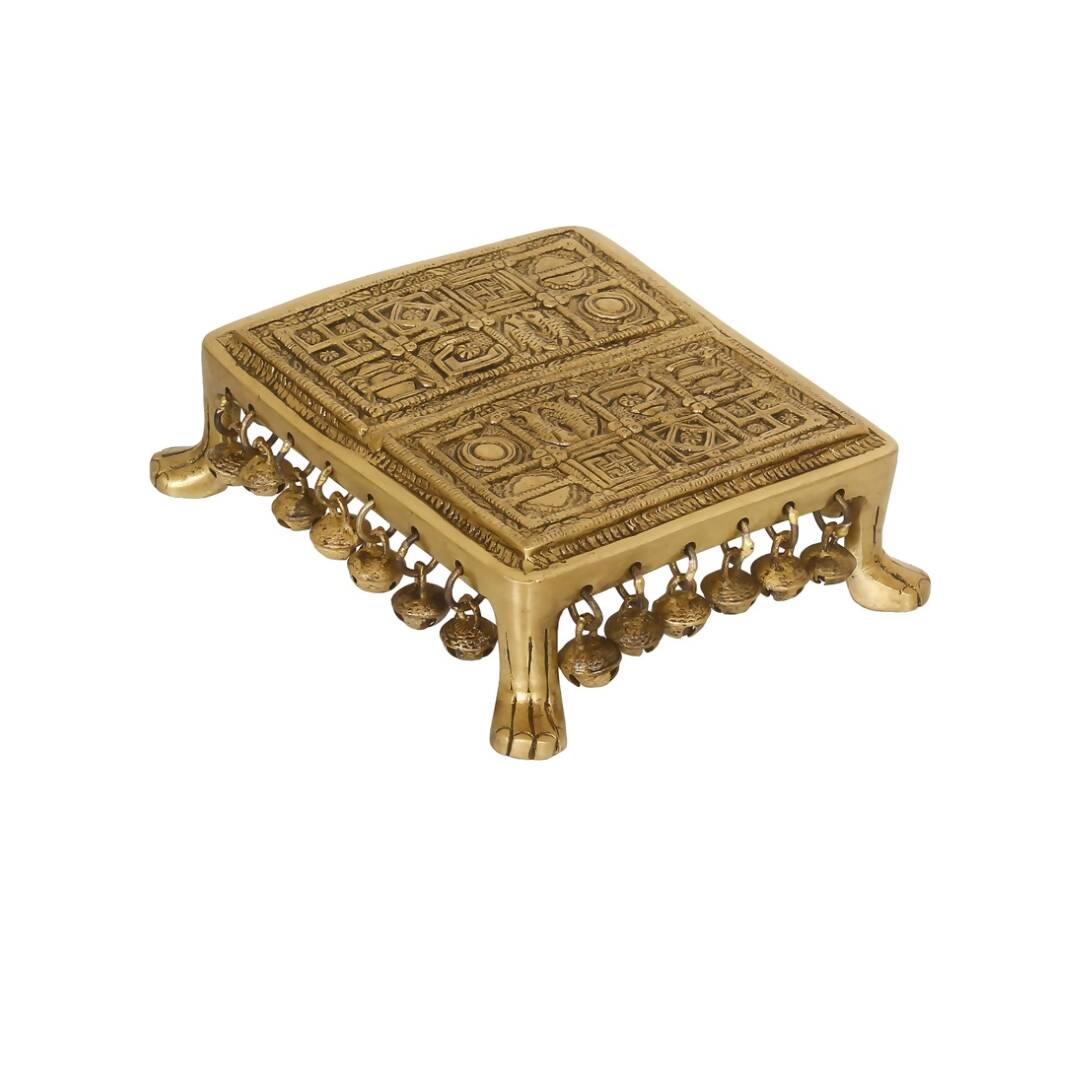 eCraftIndia Gold-Toned Handcrafted Brass Traditional Pooja Chowki With Bells - Distacart