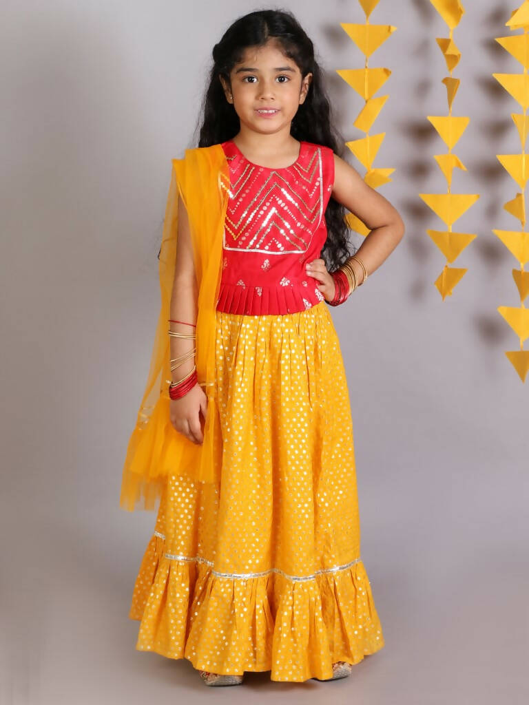 Lil Drama Girls Ghaghra Choli With Dupatta Set - Red - Distacart