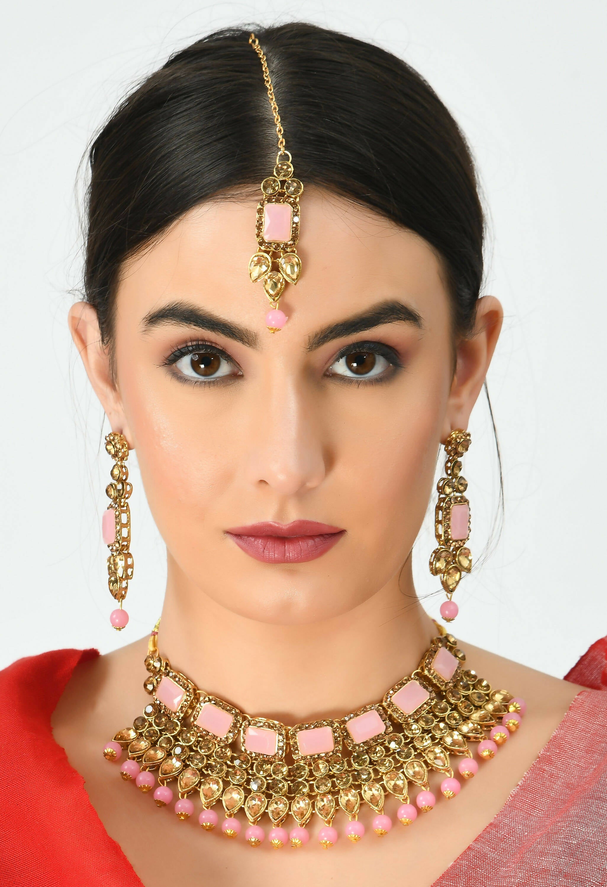 Mominos Fashion Johar Kamal Gold-Plated Brass Finish Kundan/Stone Choker For Women (Baby Pink) - Distacart