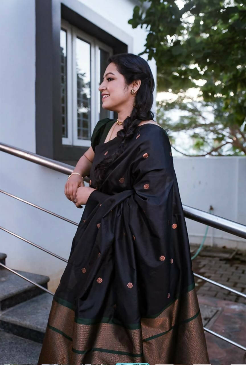 DEIANA'S Beautiful Golden Jari with New Design Soft Lichi Silk Saree - Black - Distacart