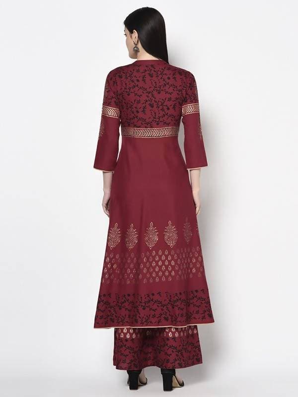 Aniyah Rayon Maroon Color Block Print Anarkali kurta (AN-182K)