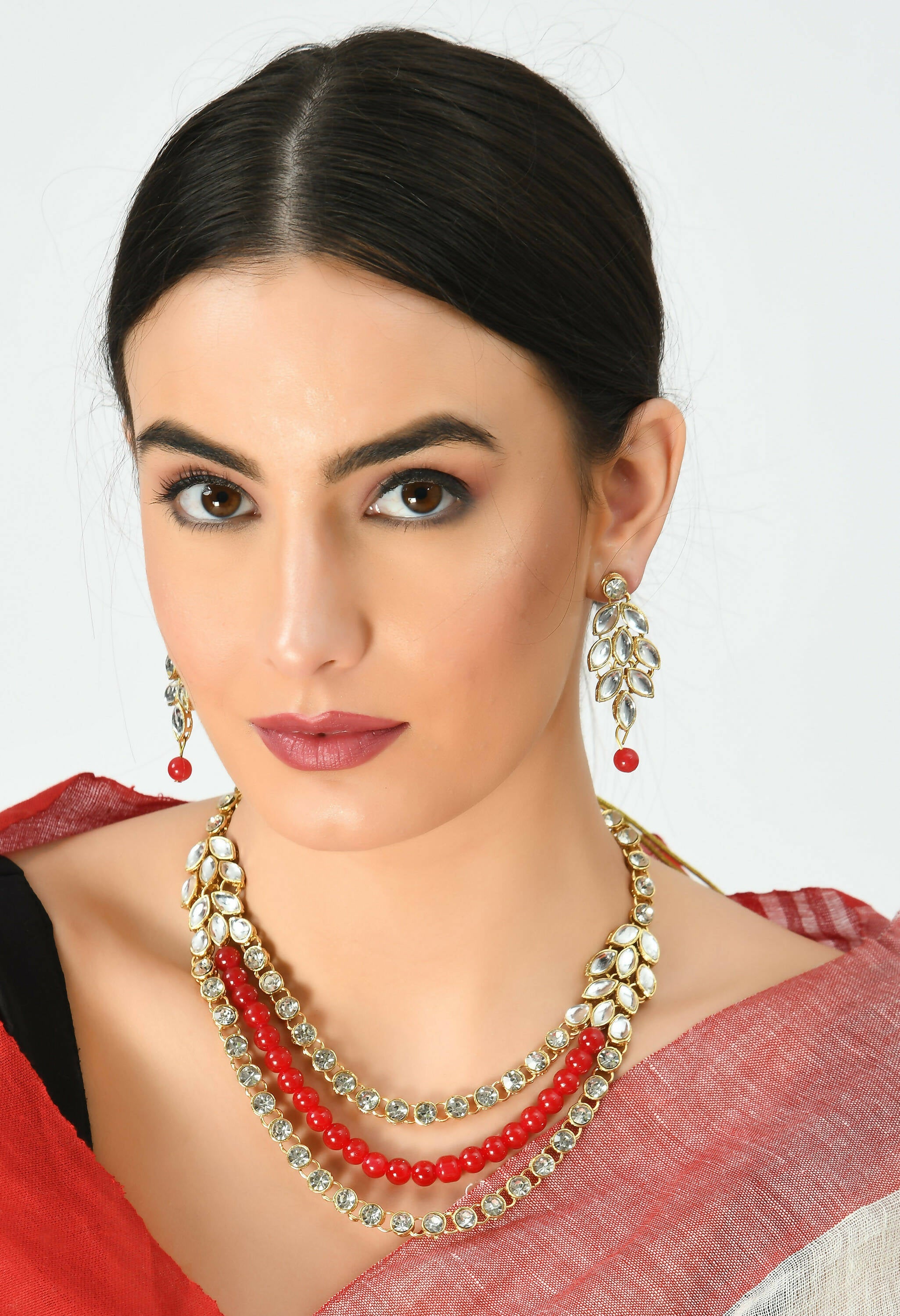 Mominos Fashion Johar Kamal Handicraft Finish White & Red Pearls Choker For Women (White/Red) - Distacart