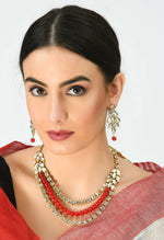 Thumbnail for Mominos Fashion Johar Kamal Handicraft Finish White & Red Pearls Choker For Women (White/Red) - Distacart