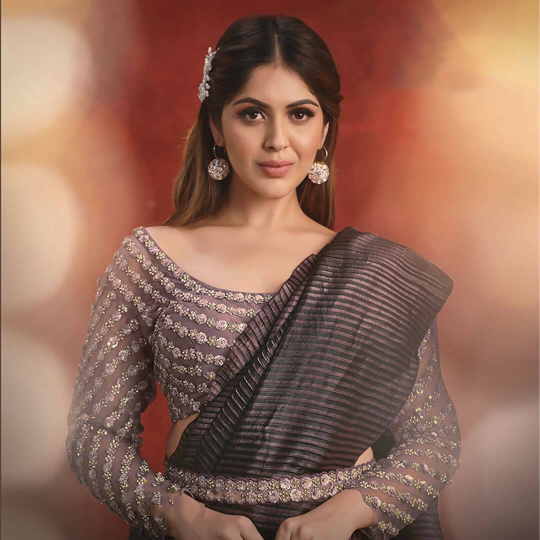 Lavender Banarasi Crush Silk Sequence Thread & Stone Work/ Texture Pallu Saree - Mohmanthan Kimiya - Distacart