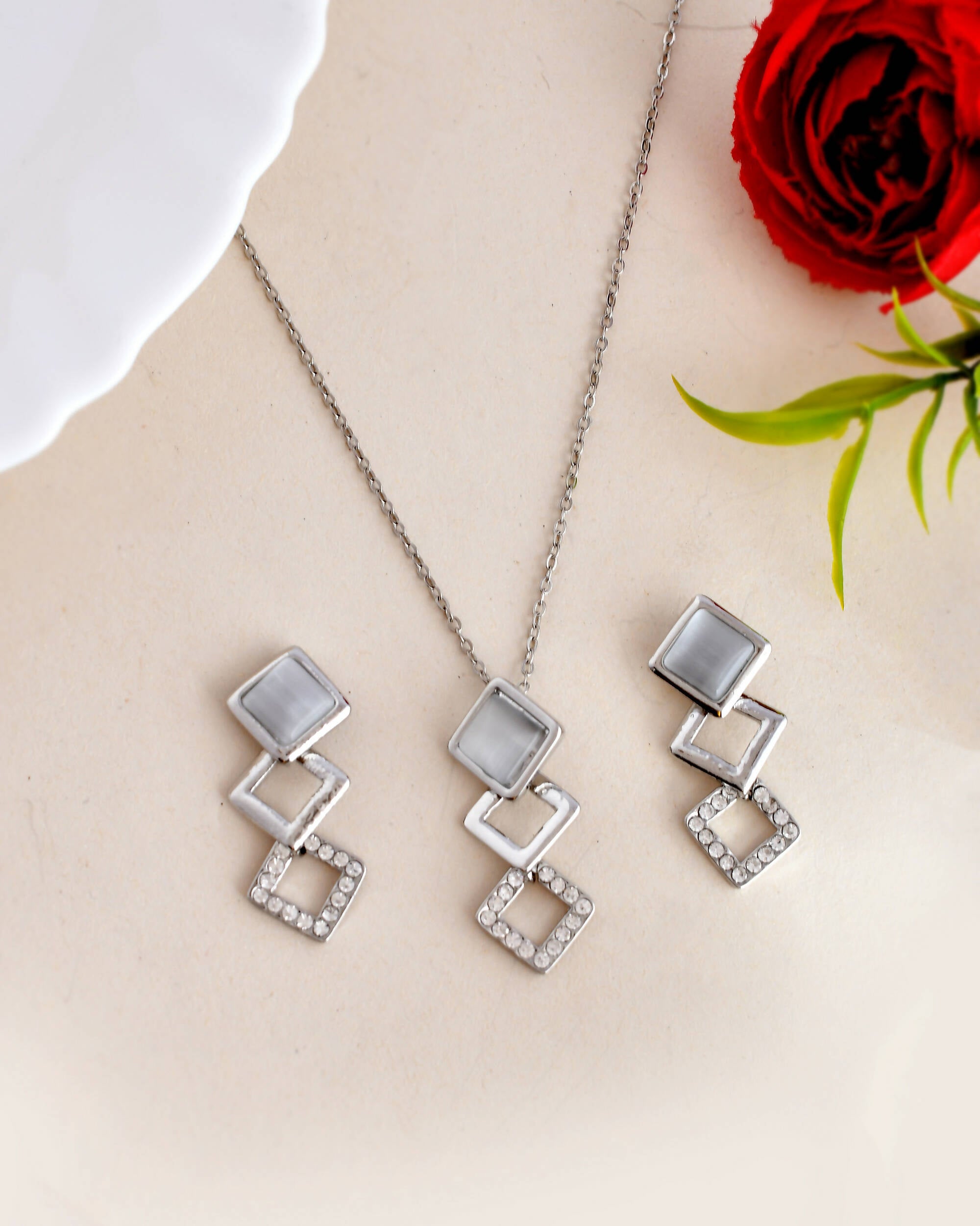 VOJ Stainless Steel Silver Silver Jewellery Set (Pack of 2) - Distacart