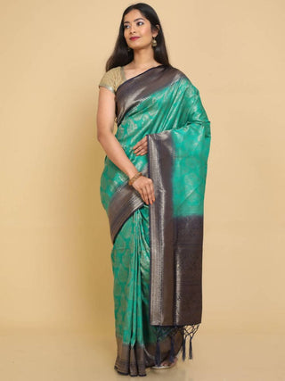 Kalamandir Ethnic Motifs Teal Silk Blend Saree