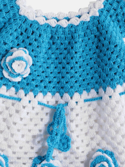 Chutput Kids Woollen Hand Knitted Full Sleeves Rose Work Dress - White - Distacart