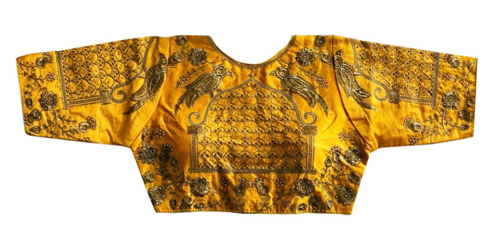 Vamika Mustard Banglori Silk Embroidery Blouse - Distacart