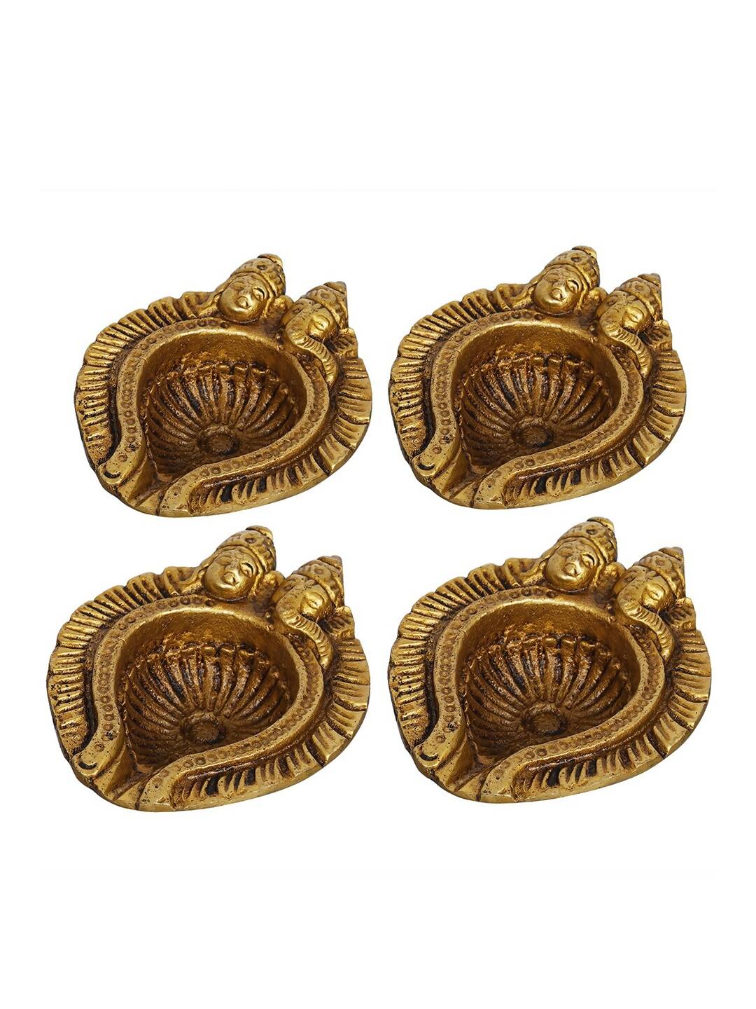 eCraftIndia 4 Pieces Beige Lakshmi & Lord Ganesha Diyas - Distacart