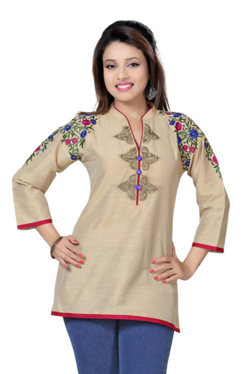 Snehal Creations Beautilicious Beige Embroidery Short Tunic