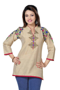 Thumbnail for Snehal Creations Beautilicious Beige Embroidery Short Tunic