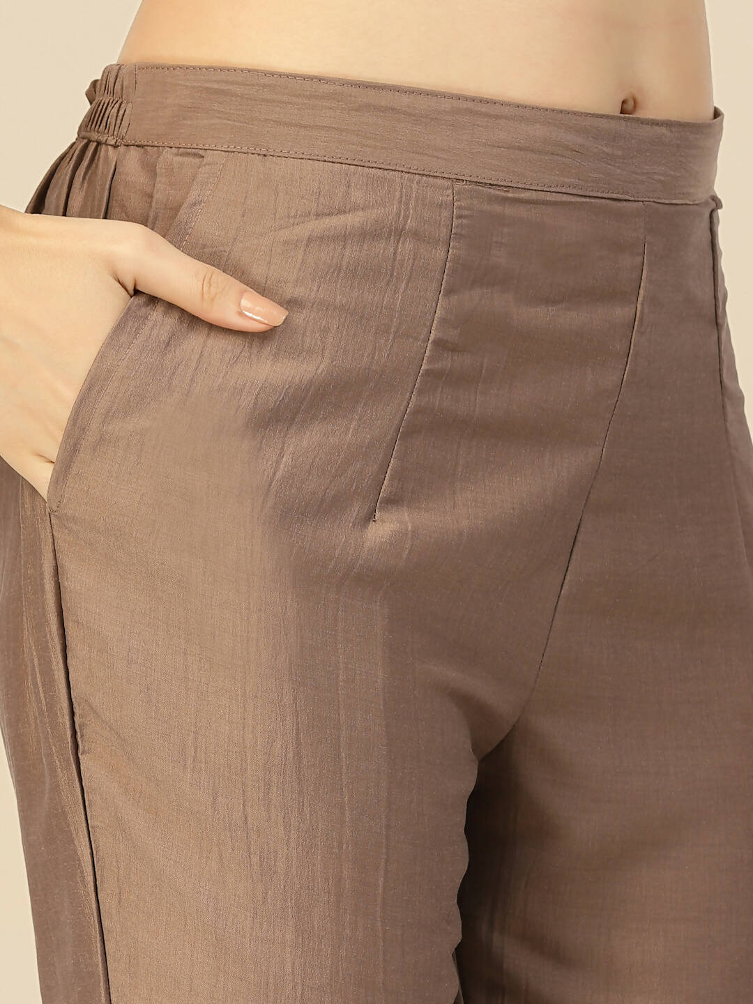 Brown Embroidered Chinon Straight Kurta With Trouser & Dupatta - Salimar - Distacart