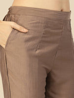 Thumbnail for Brown Embroidered Chinon Straight Kurta With Trouser & Dupatta - Salimar - Distacart