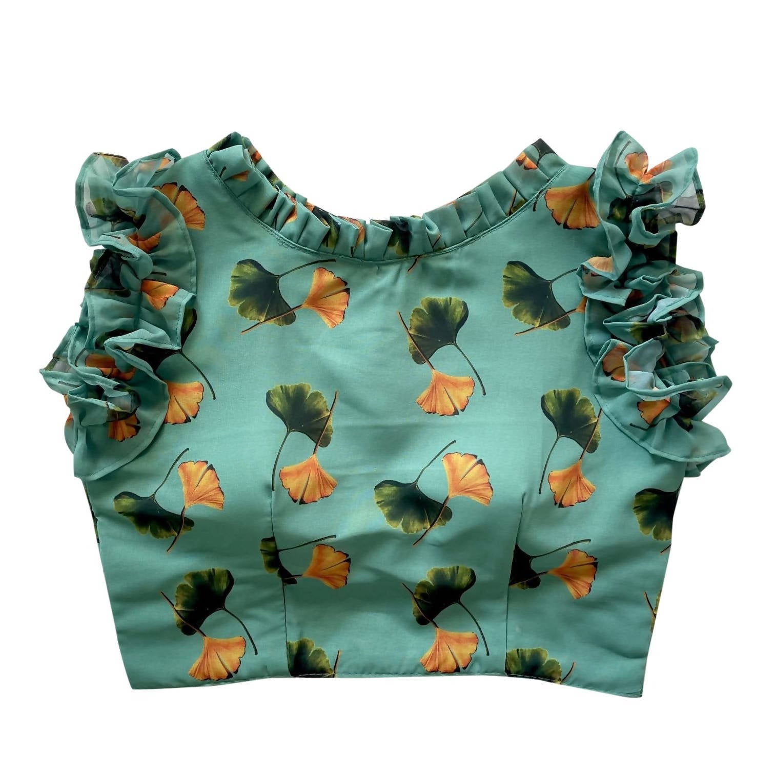 Vamika Pista Green Georgette Frill Blouse - Distacart