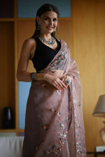 Thumbnail for Vamsee Brown Organza Saree - Distacart