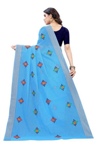 Thumbnail for Vamika Chanderi Cotton Embroidery Blue Sarees