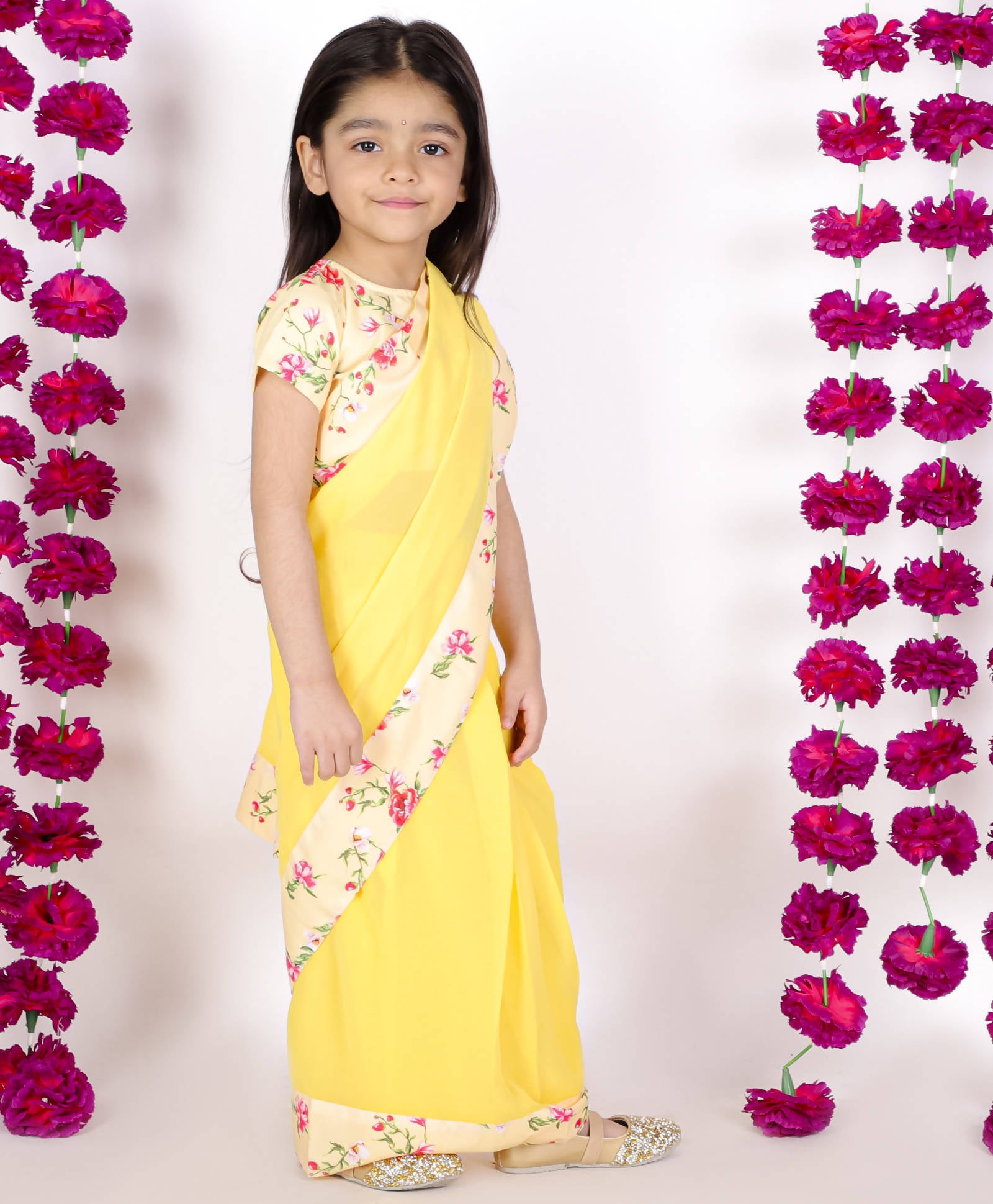 Little Bansi Yellow Color 90's Era Saree with Silk Floral Blouse