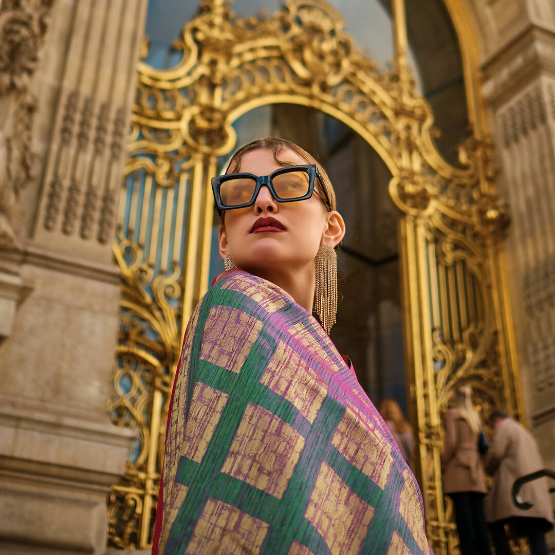 Mulberry Purple Handloom Khaddi Silk Saree With Contrast Pallu & Blouse - Rajtex Khwaab Silk - Distacart