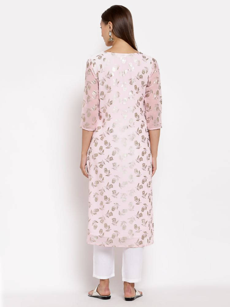 Myshka Women's Multi Georgette Printed 3/4 Sleeve Round Neck Casual Kurta