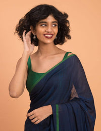 Thumbnail for Suta Blue Green Solid Cotton Blend Saree - Distacart