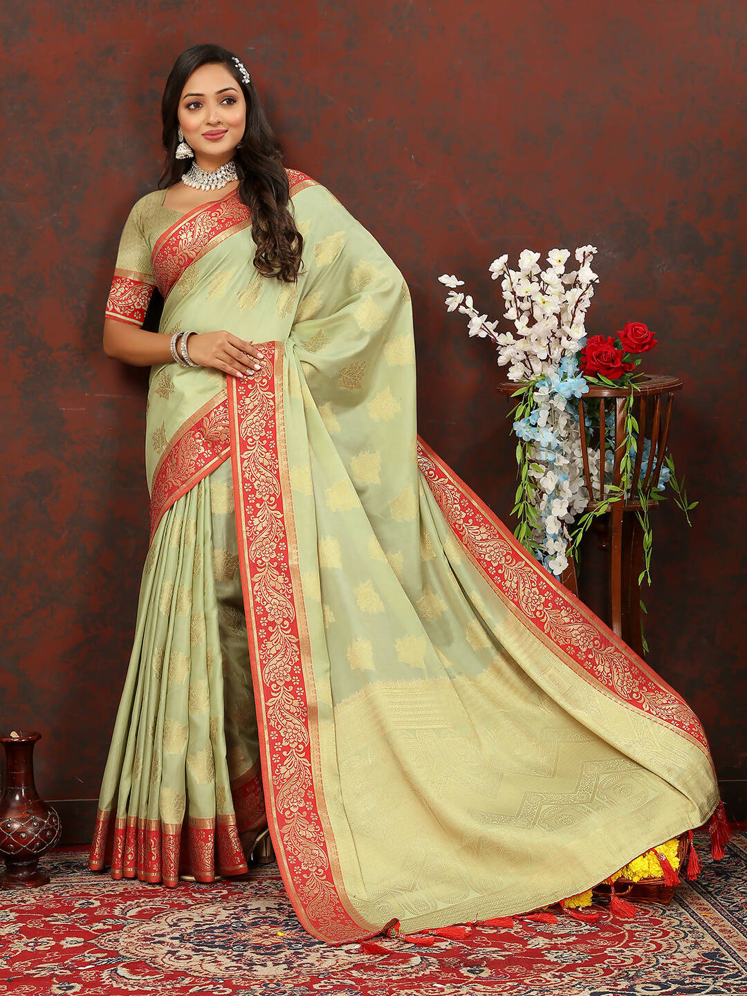 Lorenvalley Fashion Seagreen Cotton Woven Design with Zari Weaving Design Saree - Distacart