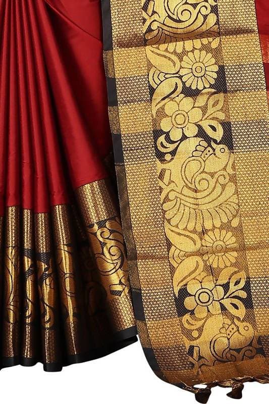 Vamika Banarasi Cotton Silk Weaving Red Saree (DOCTOR MOR RED)