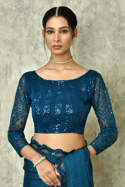 Blue Silk Stripe Saree With Blouse Piece - Purvi - Distacart