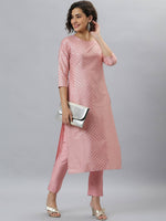 Thumbnail for Janasya Mauve Woven Design Kurta with Trousers - Distacart