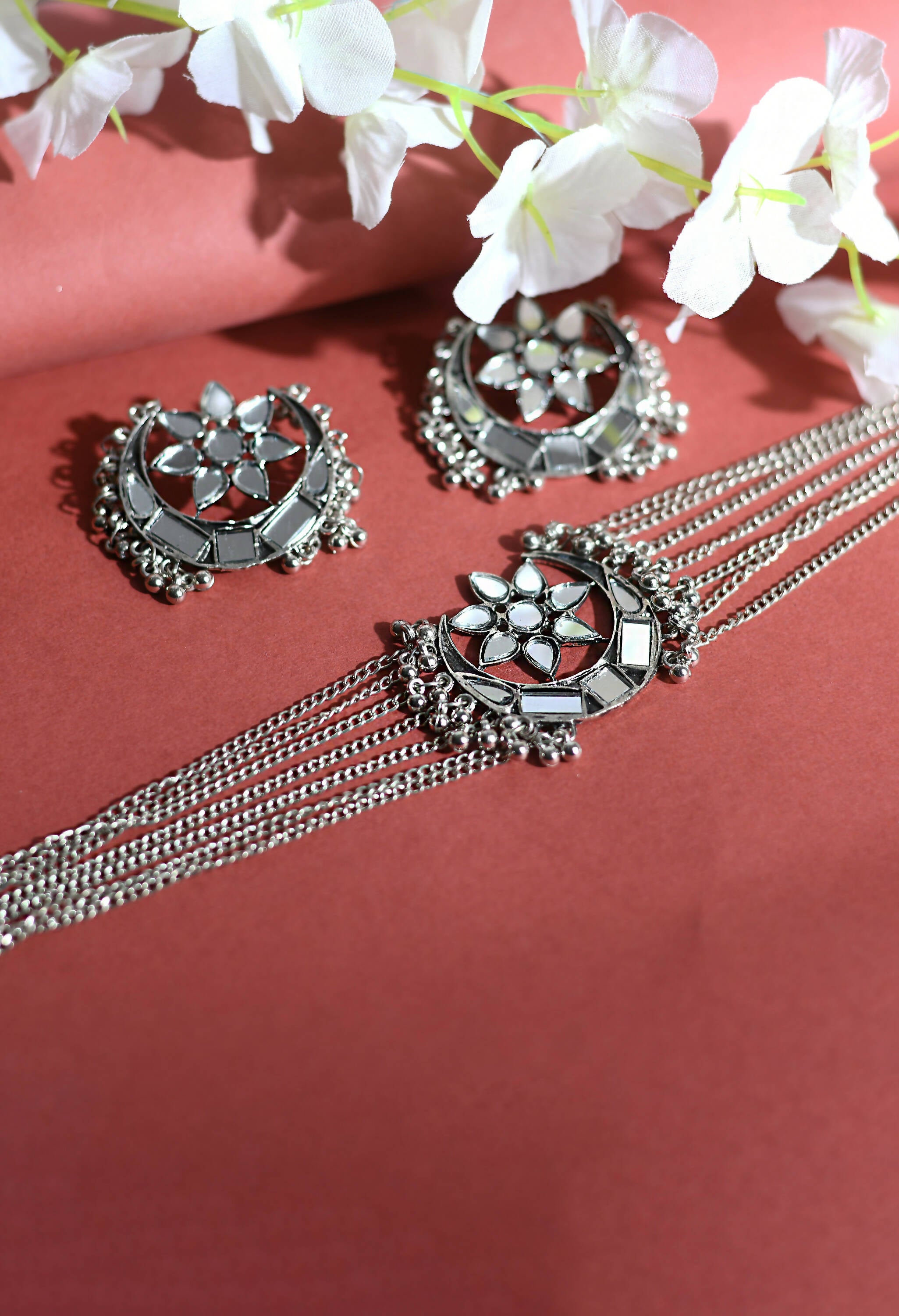 Mominos Fashion Johar Kamal Silver-Plated Brass Finish Mirror Work Choker For Women - Distacart