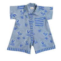Thumbnail for Mhyssa Blue Round Neck Patch Pocket Half Sleeves Romper For Kids - Distacart